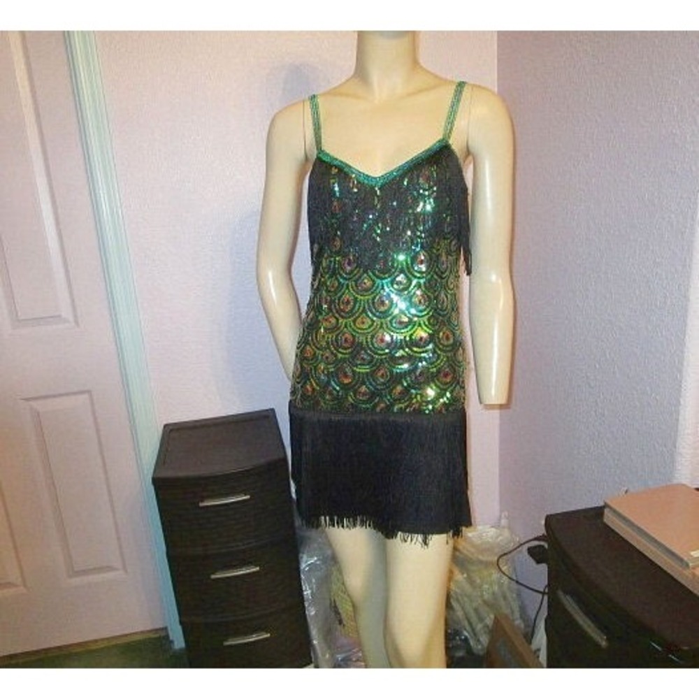 Iridescent Sequins Flapper Dress Size M Roaring 20's Fringe Cosplay Halloween